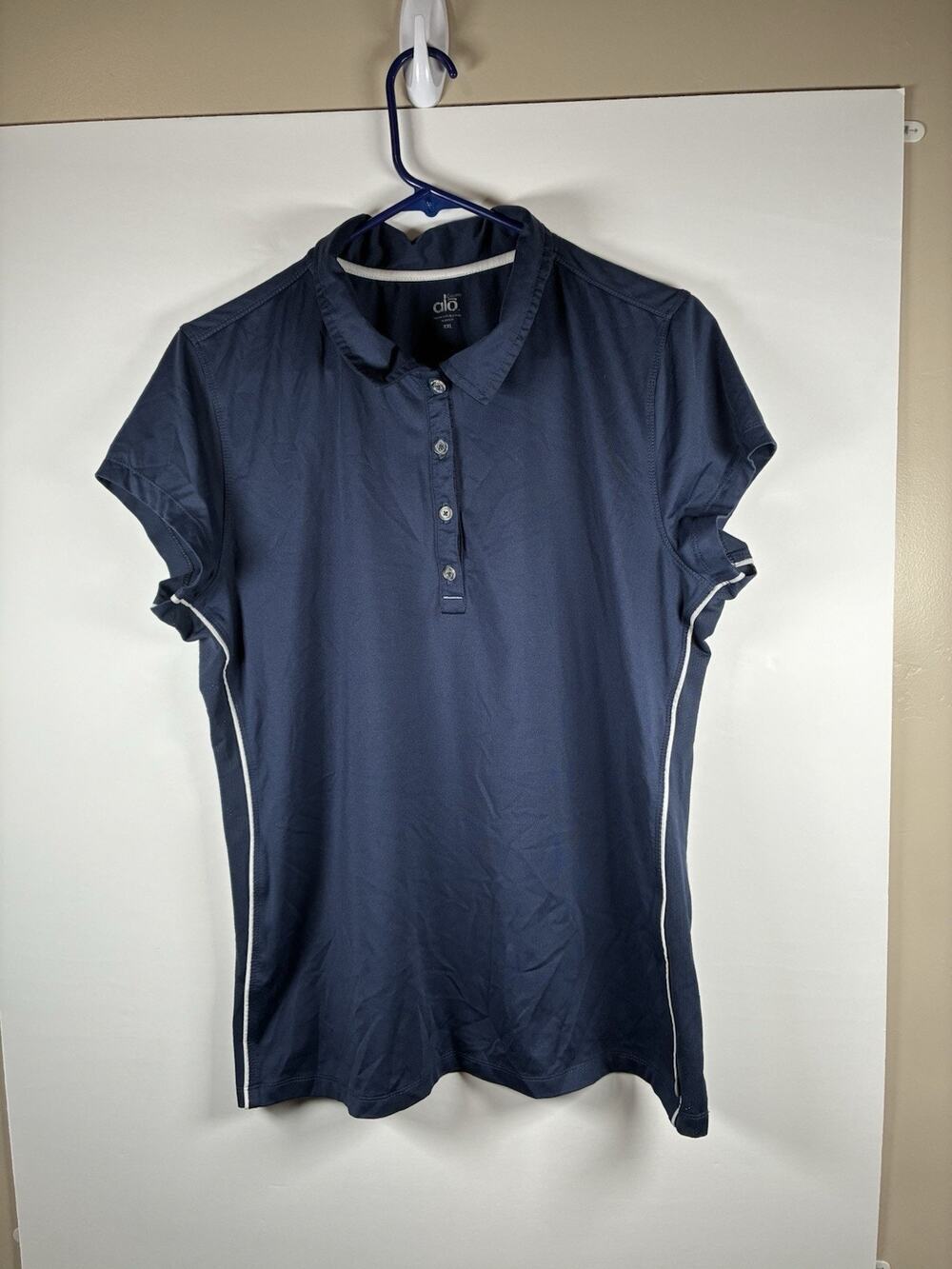 Alo Yoga CoolFit Womens XXL Navy Polo Shirt Preppy Golf Tennis Piping Pickleball